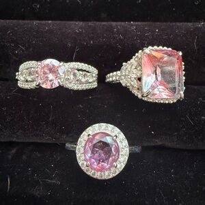 Sparkling Pink Gemstone Ring Trio